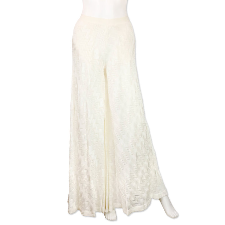 Missoni White Zig Zag Pointelle Knit Palazzo Pants