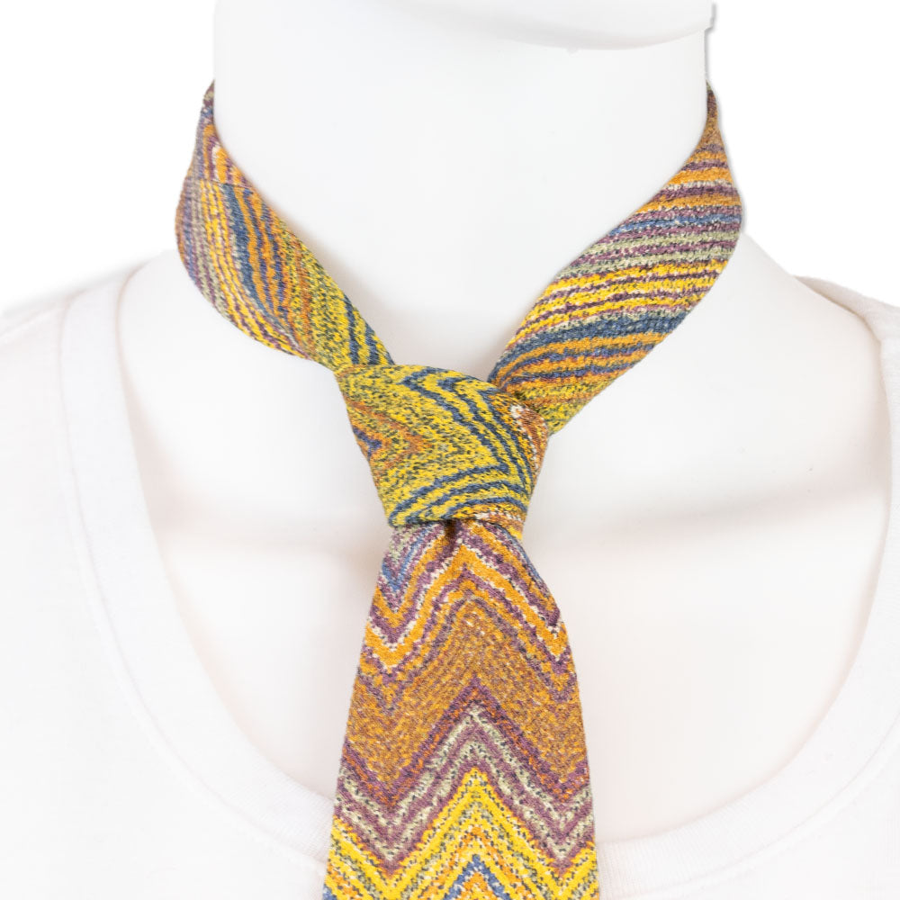 Missoni Yellow Multi Chevron Print Silk Tie