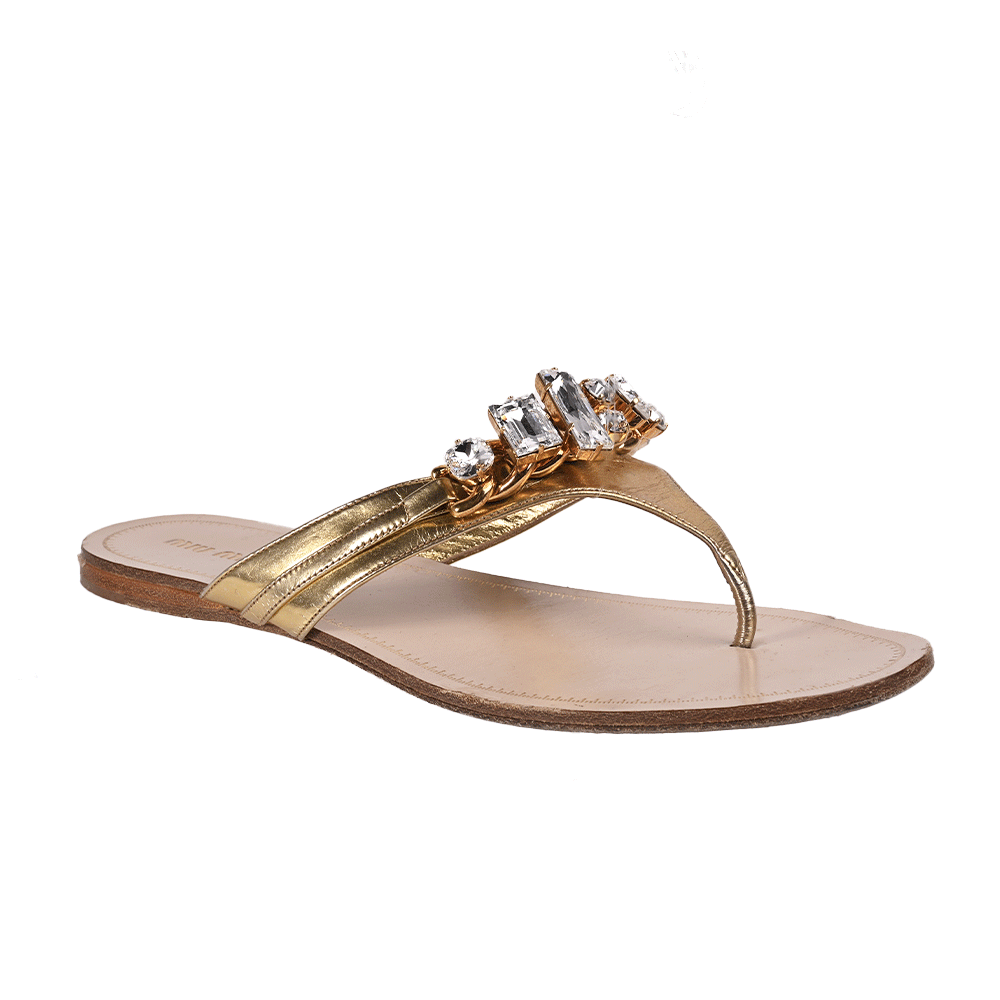 Miu Miu Gold Crystal Sandals