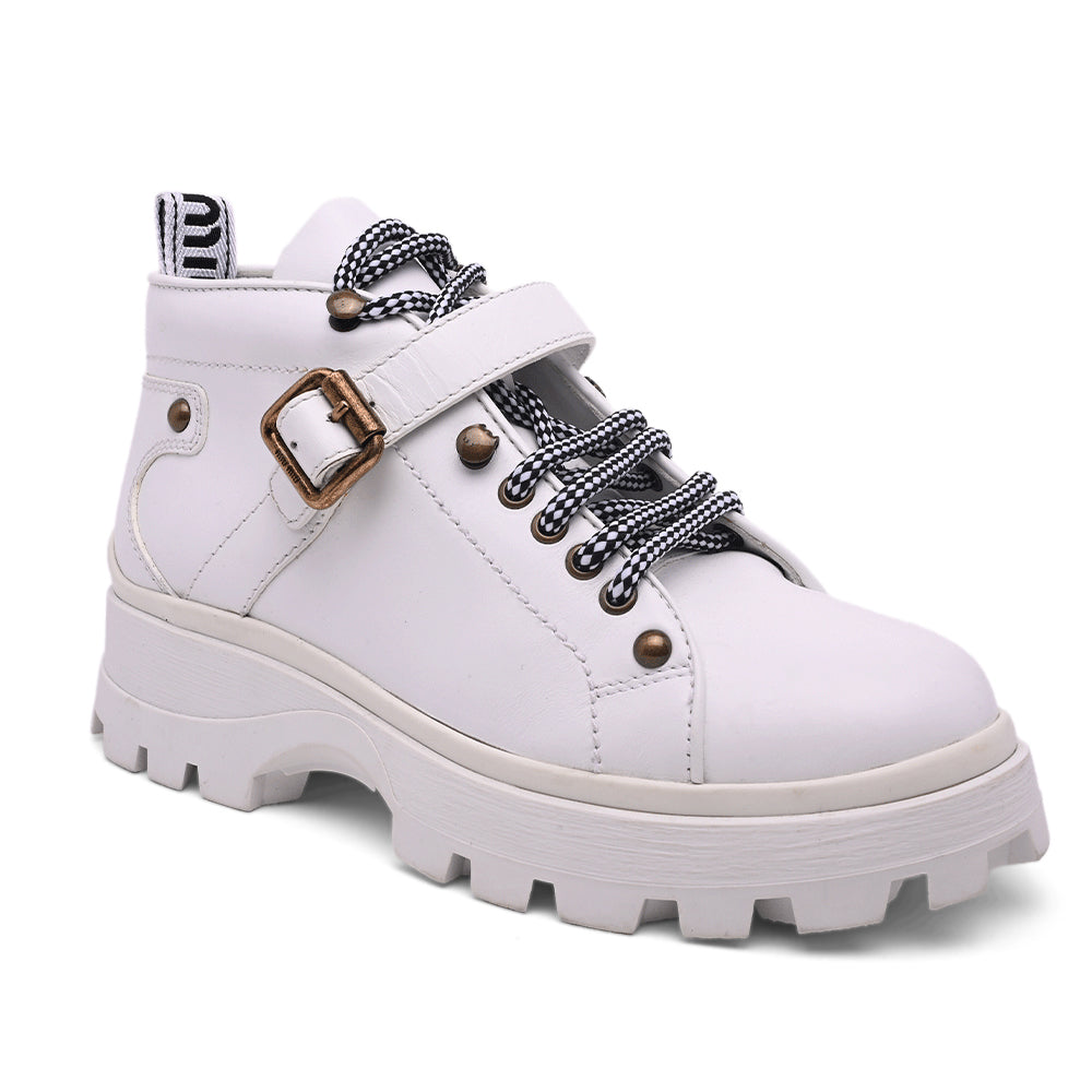 Miu Miu White Leather Ridged Sole Hiker Boots
