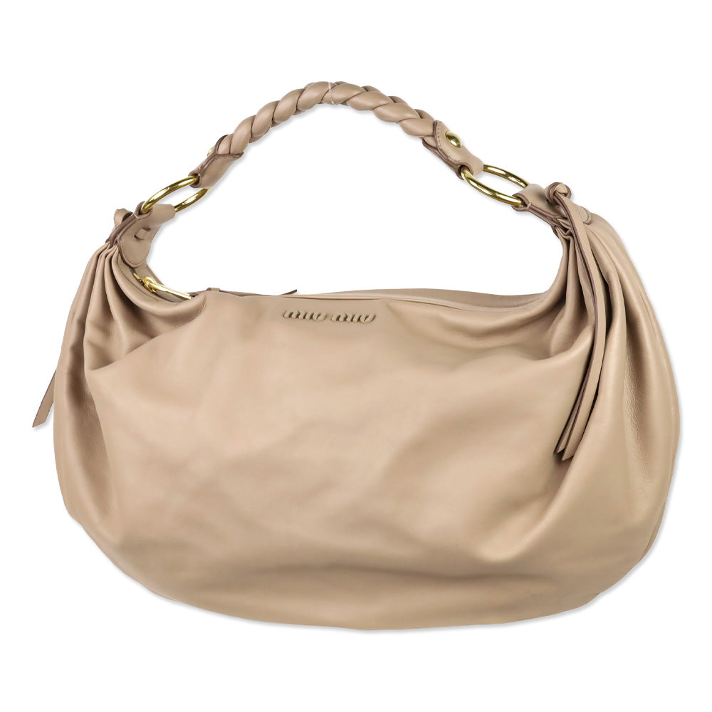 Miu Miu Beige Leather Softy Shoulder Hobo Bag