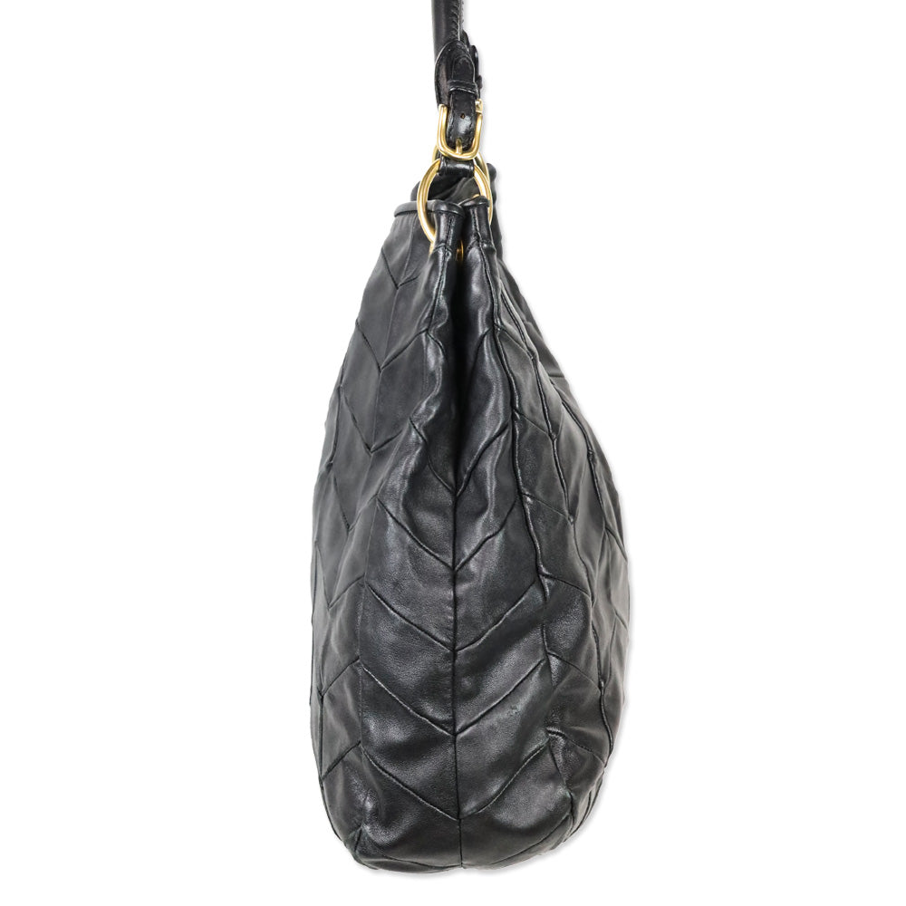 Miu Miu Black Chevron Quilted Leather Hobo Bag