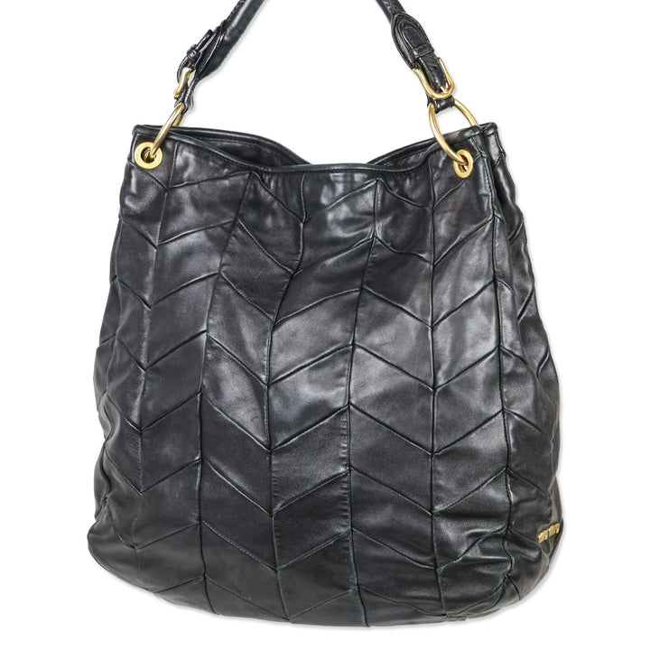 Miu Miu Black Chevron Quilted Leather Hobo Bag