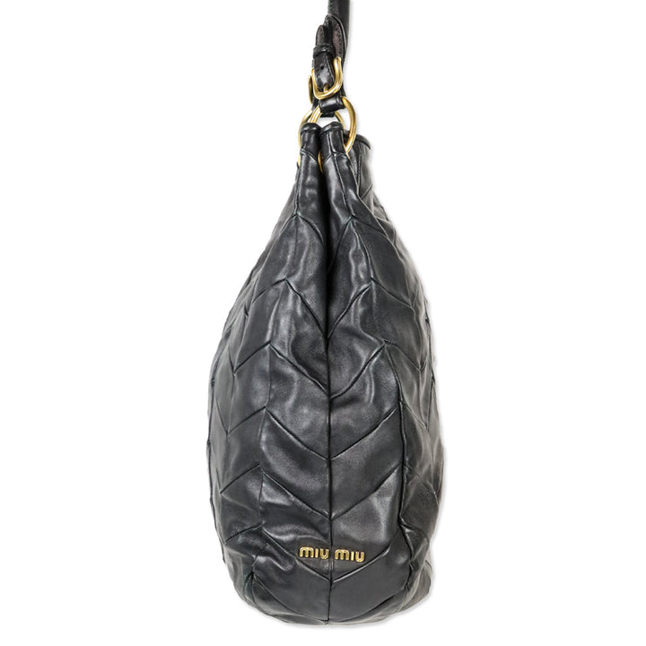 Miu Miu Black Chevron Quilted Leather Hobo Bag