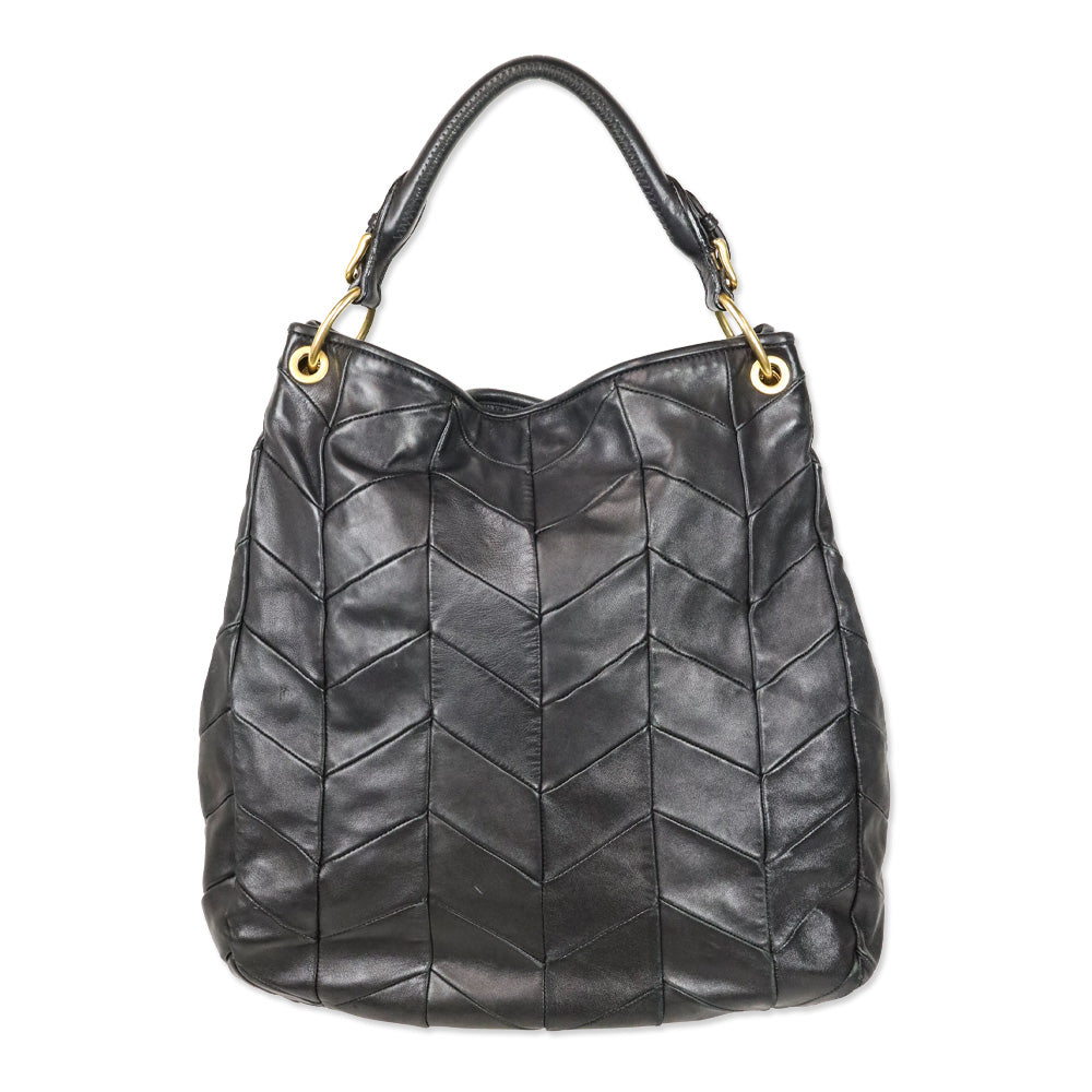 Miu Miu Black Chevron Quilted Leather Hobo Bag