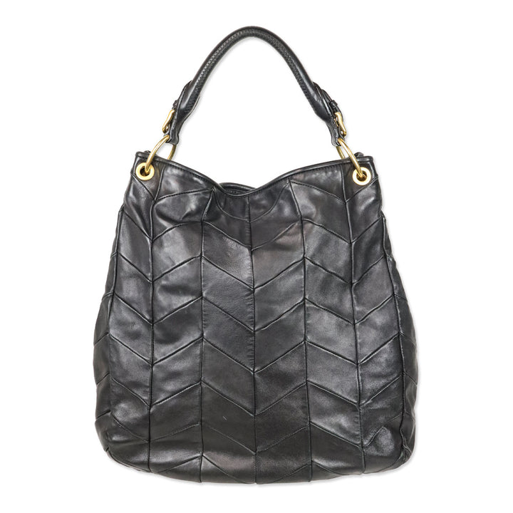 Miu Miu Black Chevron Quilted Leather Hobo Bag