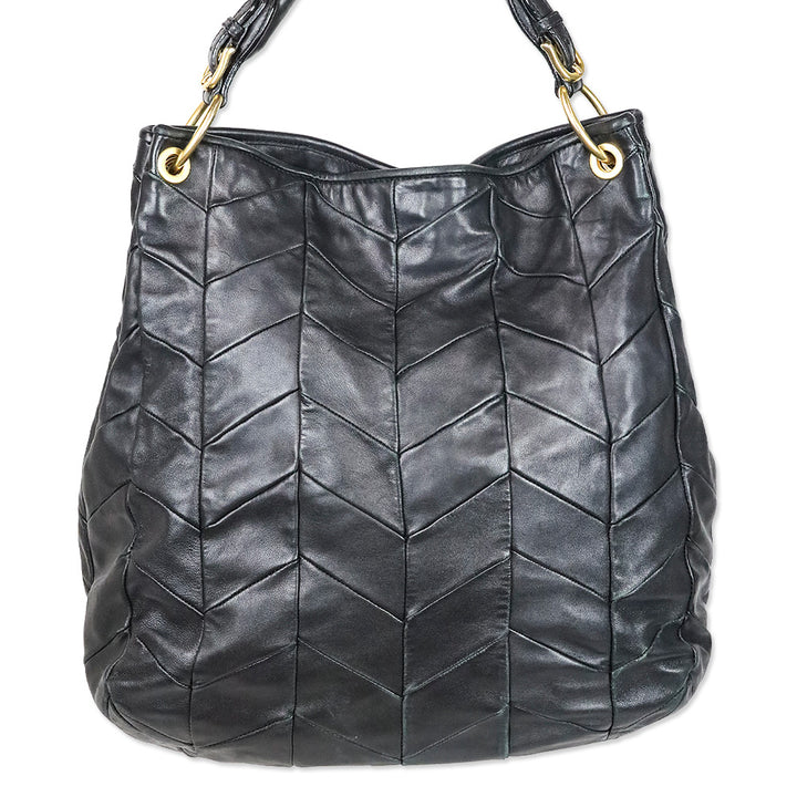 Miu Miu Black Chevron Quilted Leather Hobo Bag