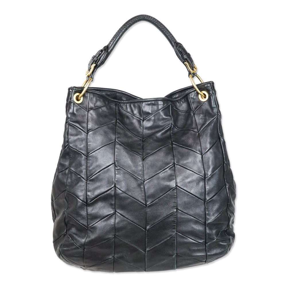Miu Miu Black Chevron Quilted Leather Hobo Bag