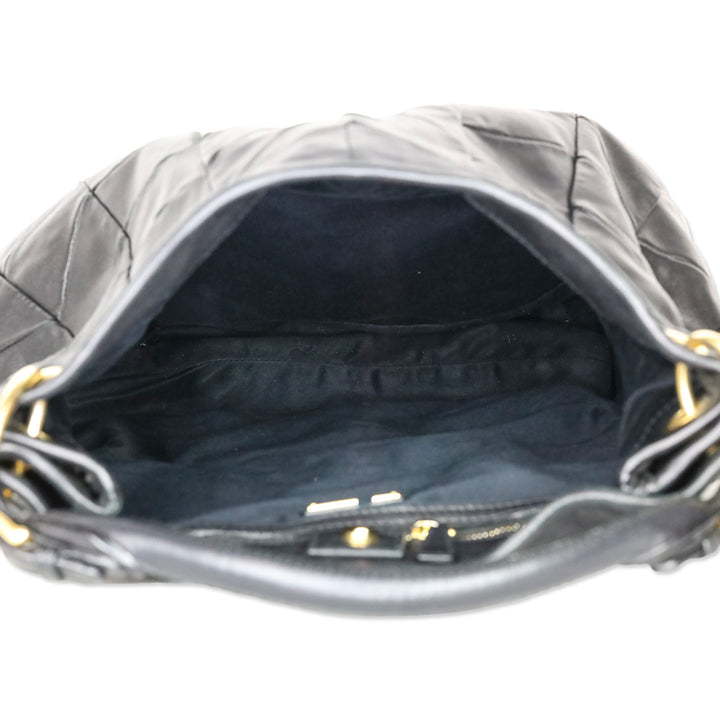 Miu Miu Black Chevron Quilted Leather Hobo Bag