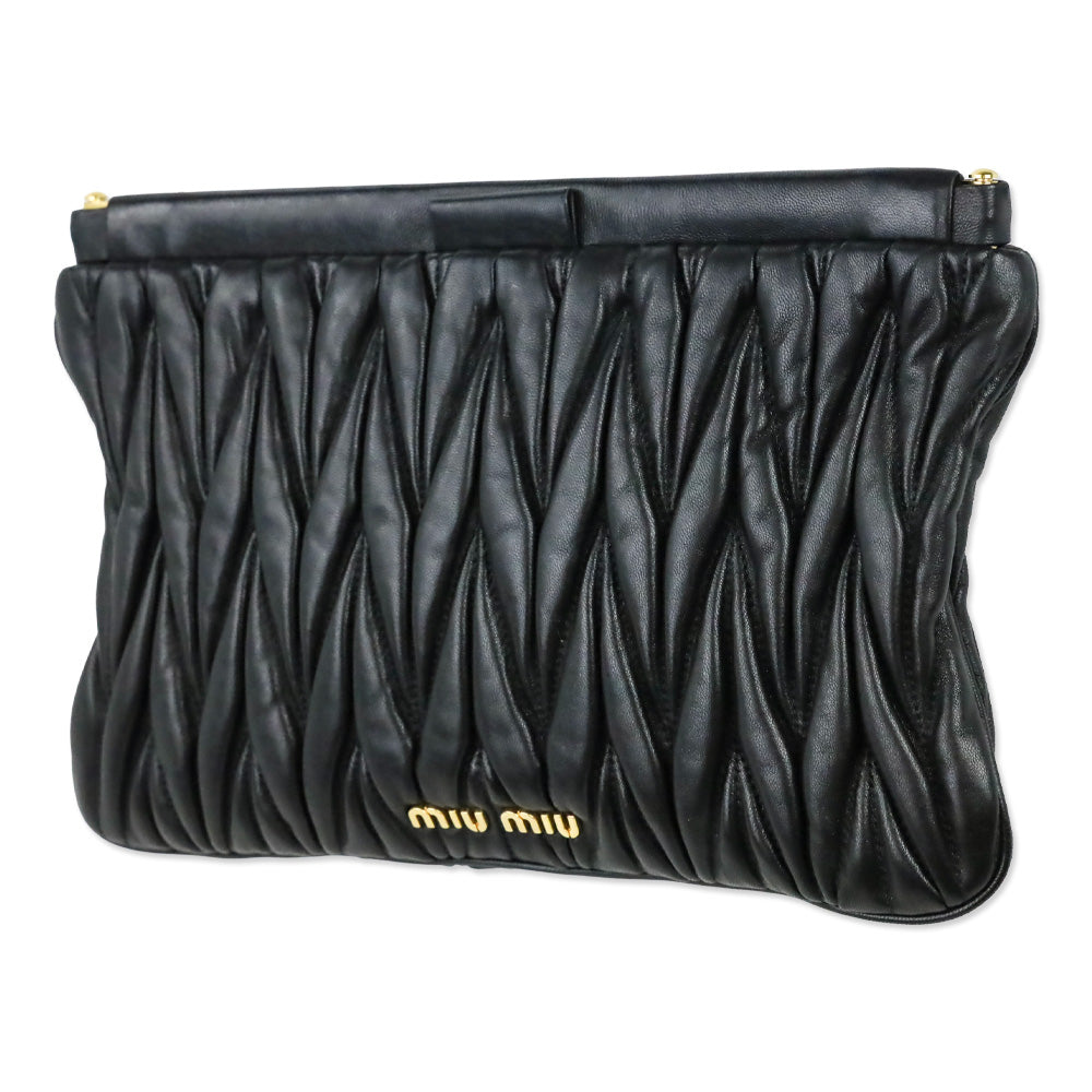 Miu Miu Black Matelassé Leather Frame Clutch