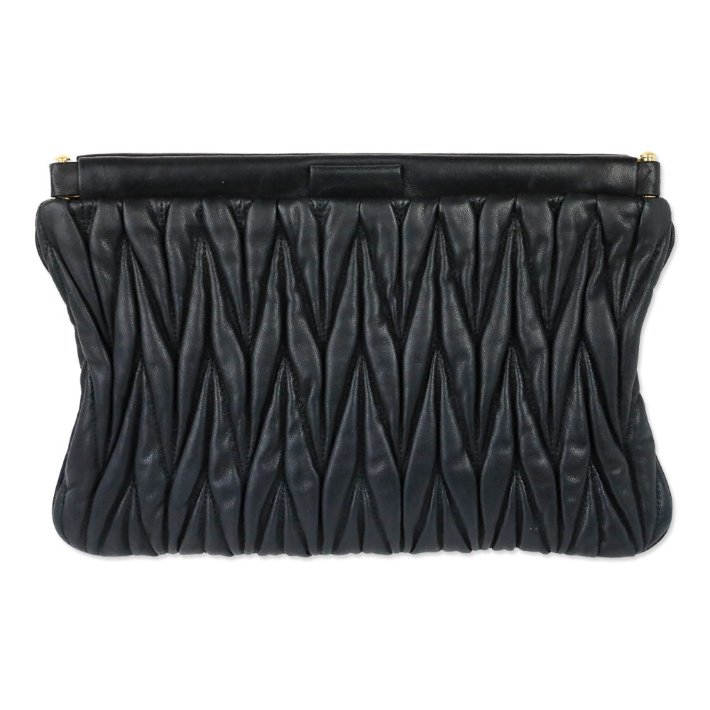 Miu Miu Black Matelassé Leather Frame Clutch