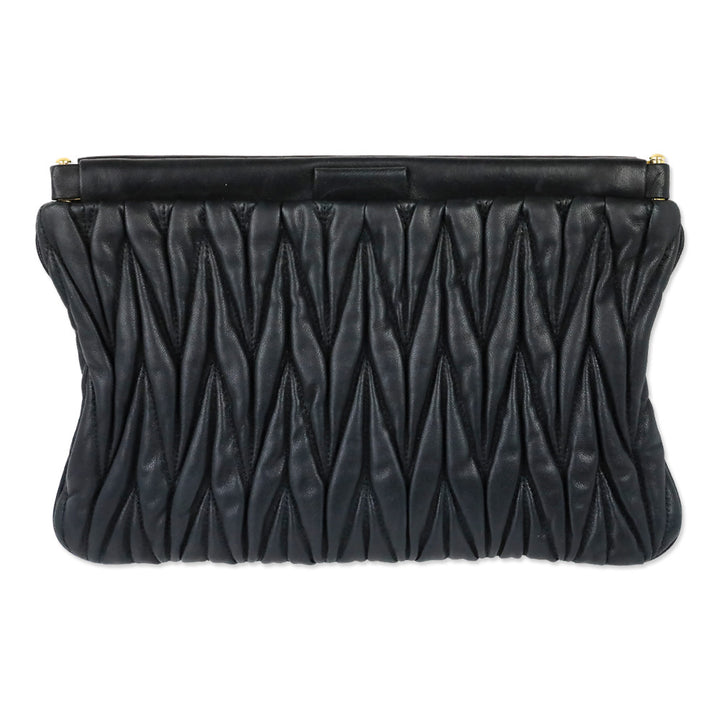 Miu Miu Black Matelassé Leather Frame Clutch