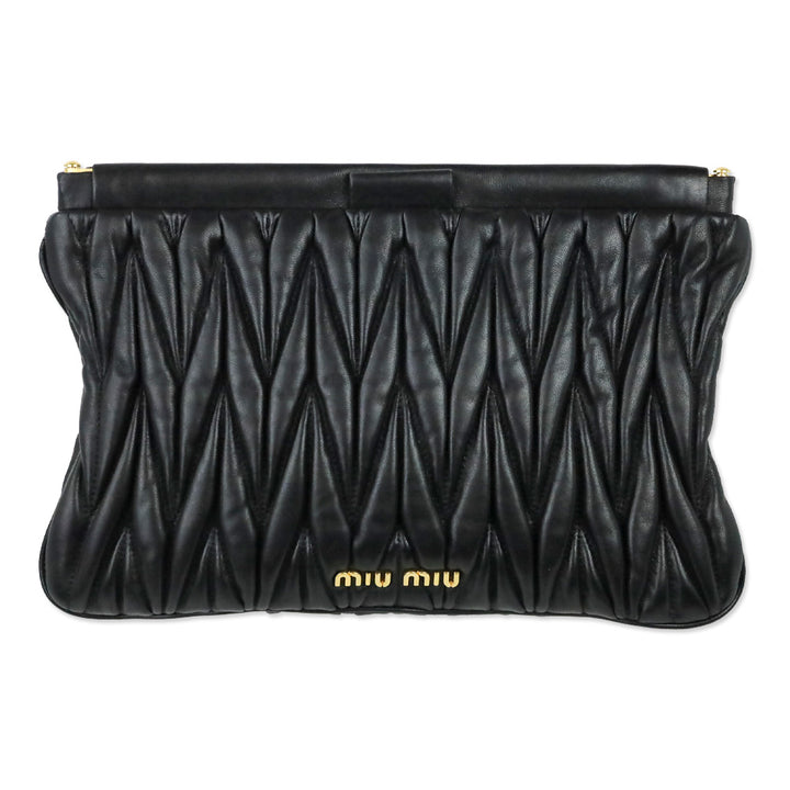 Miu Miu Black Matelassé Leather Frame Clutch