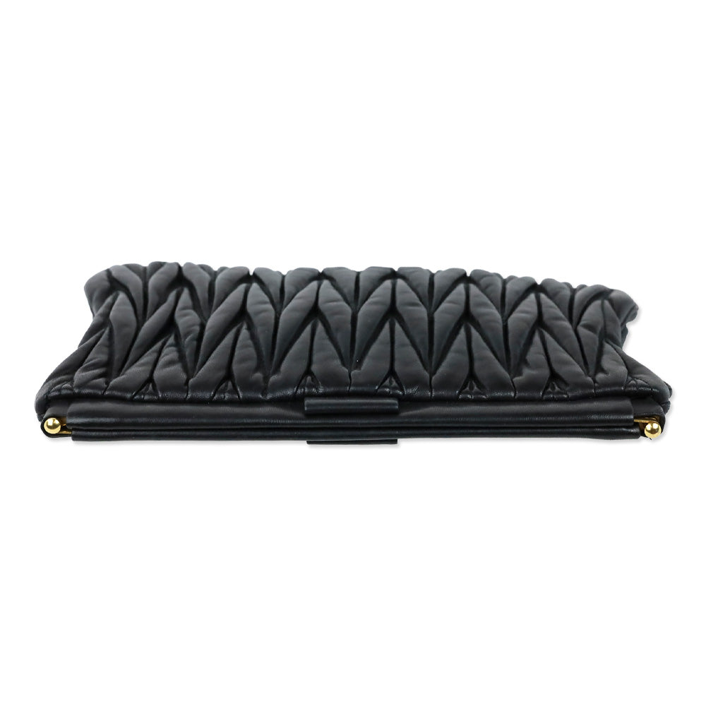 Miu Miu Black Matelassé Leather Frame Clutch