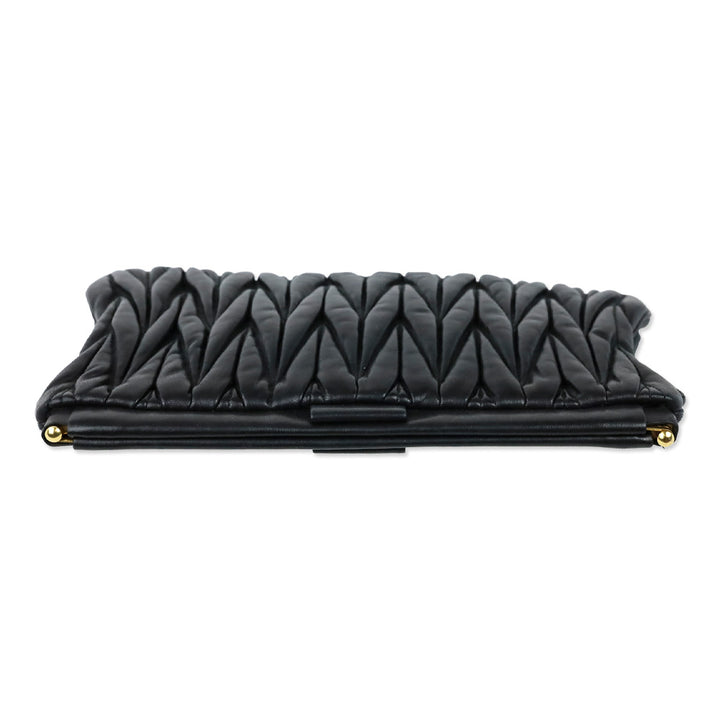 Miu Miu Black Matelassé Leather Frame Clutch