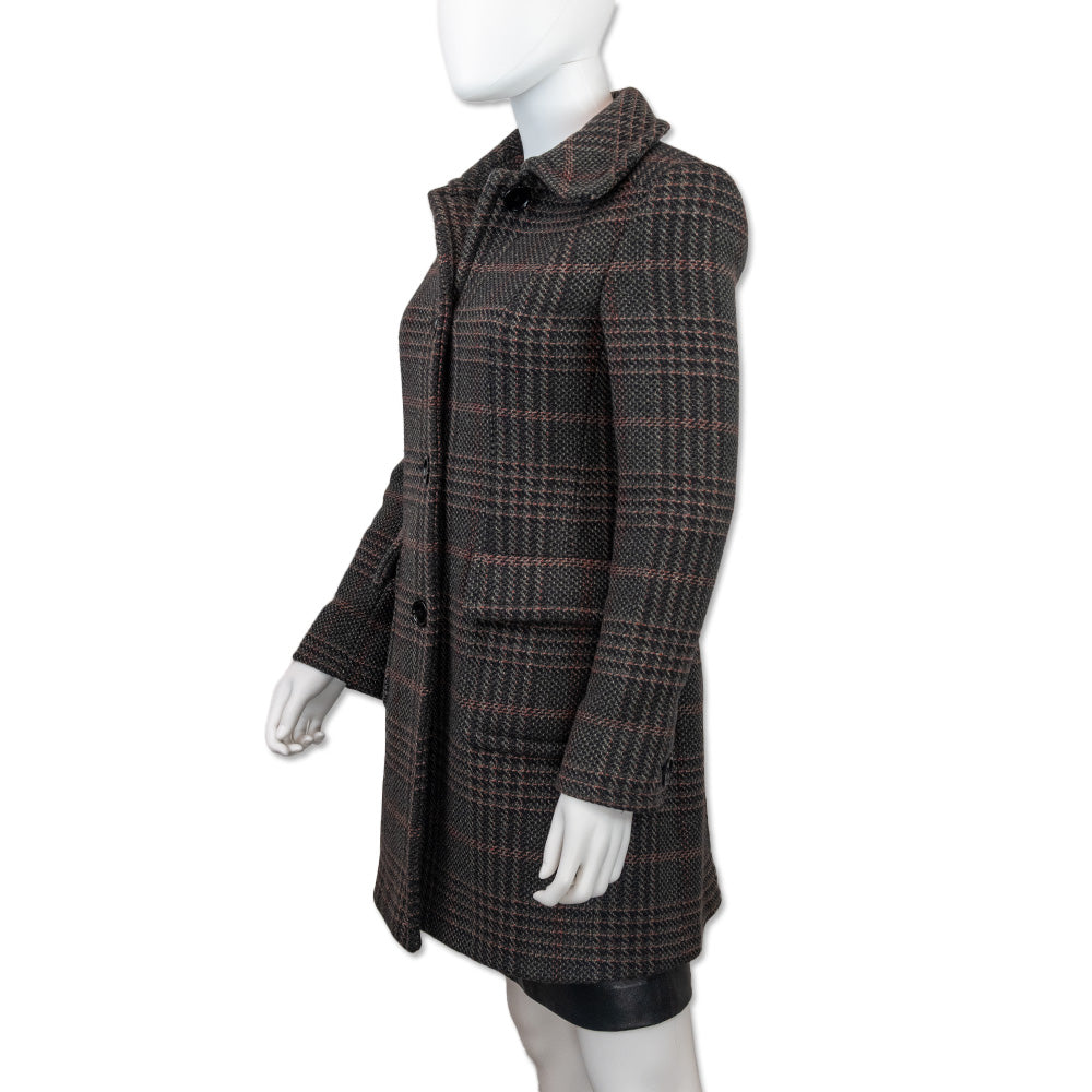 Miu Miu Black Plaid Tweed Coat