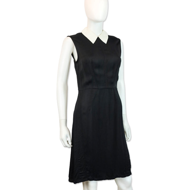 Miu Miu Black Sleeveless White Collar Satin Midi Dress