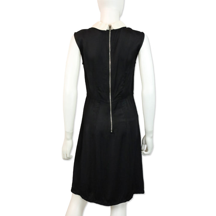 Miu Miu Black Sleeveless White Collar Satin Midi Dress