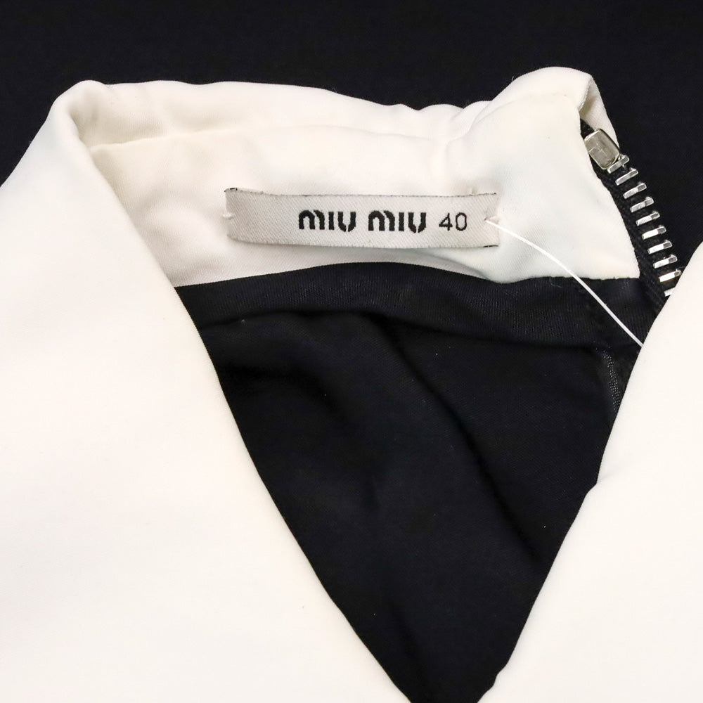 Miu Miu Black Sleeveless White Collar Satin Midi Dress