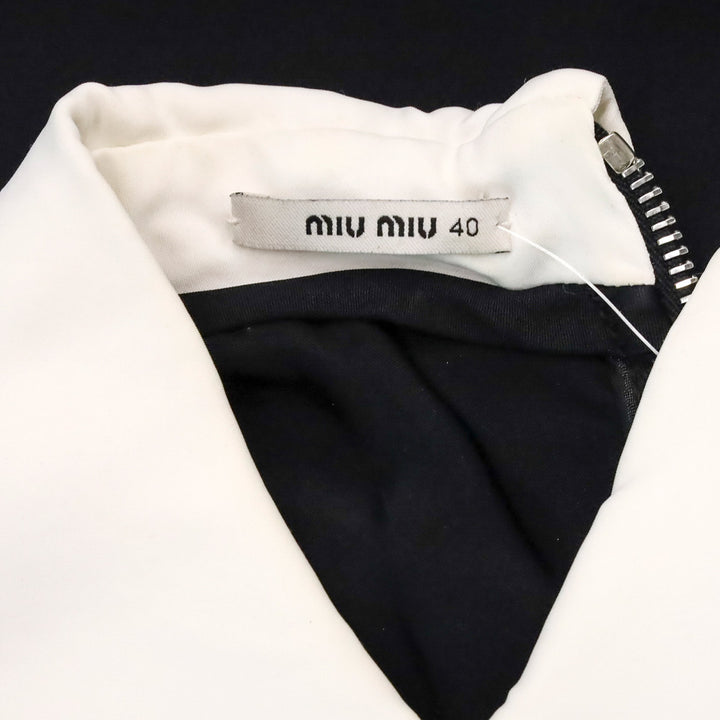Miu Miu Black Sleeveless White Collar Satin Midi Dress