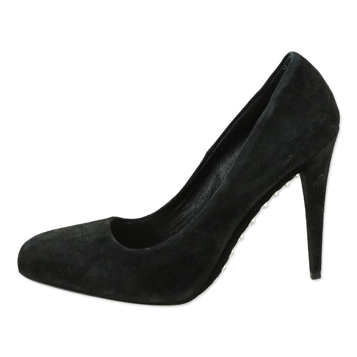 Miu Miu Black Suede Crystal-Accented Arch Pump