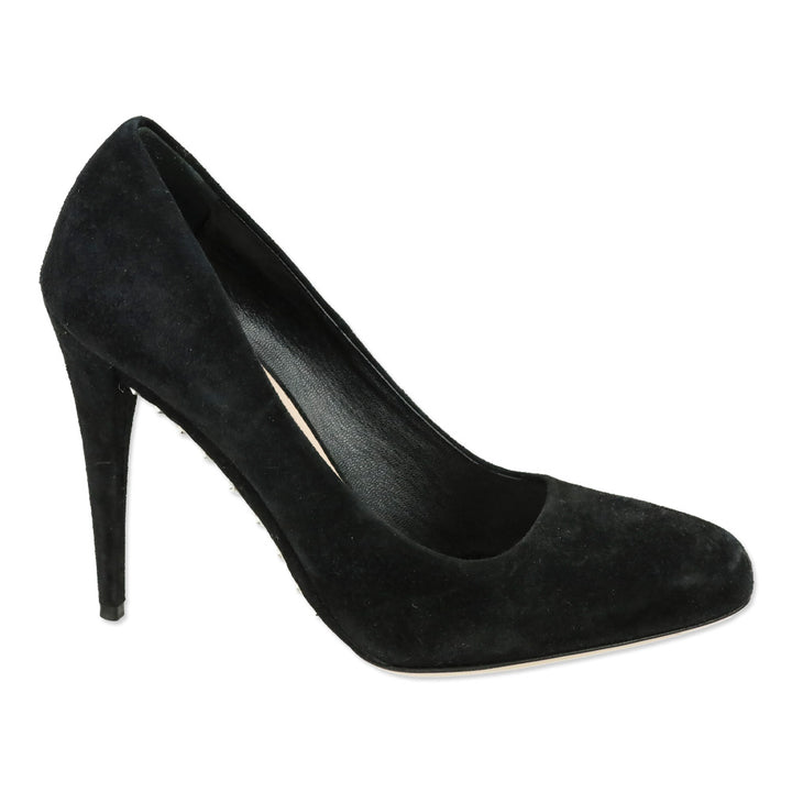 Miu Miu Black Suede Crystal-Accented Arch Pump