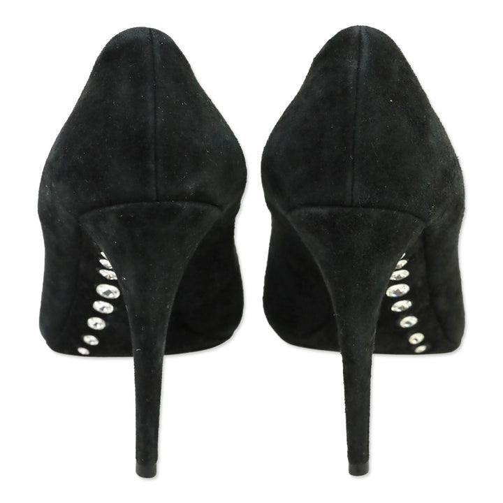 Miu Miu Black Suede Crystal-Accented Arch Pump