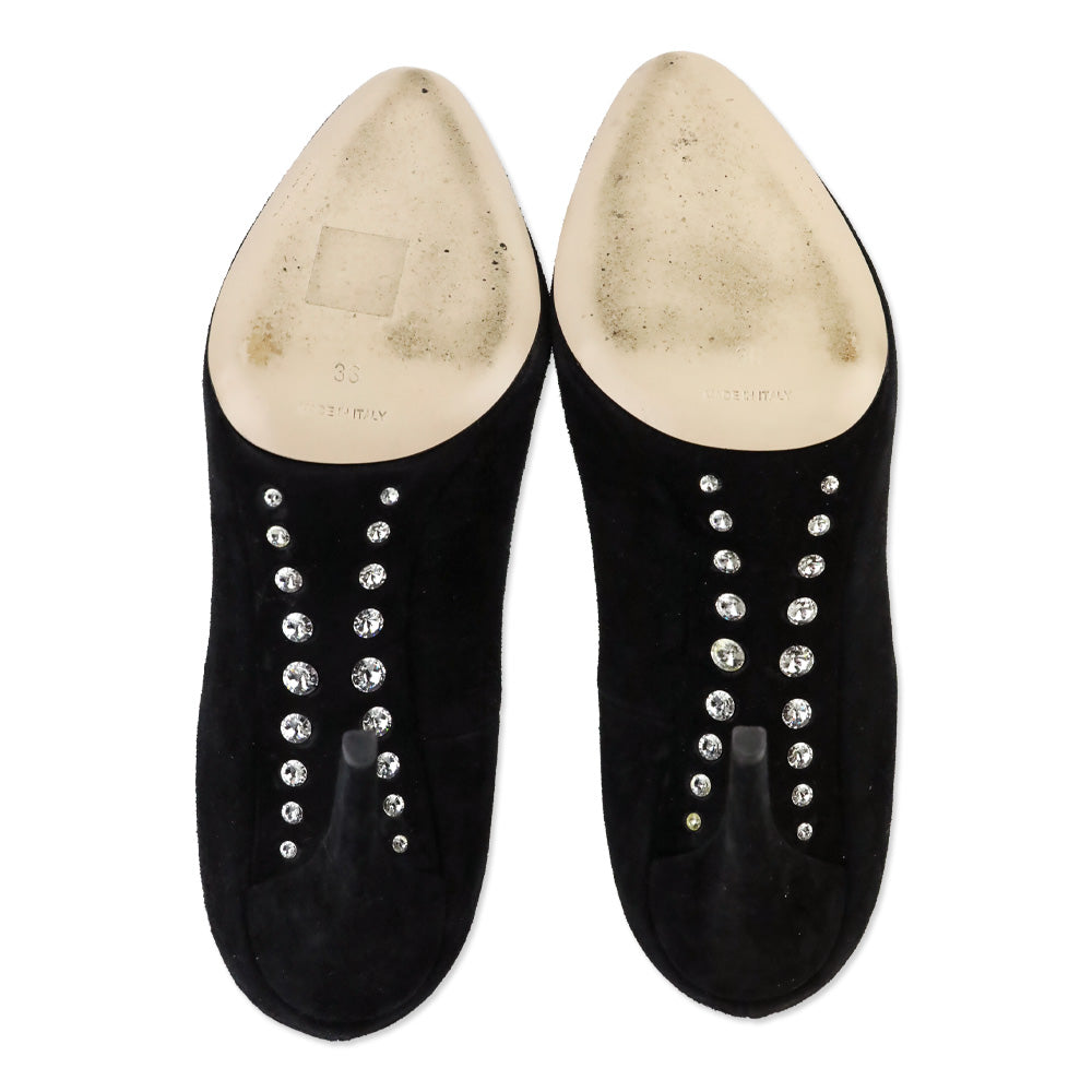 Miu Miu Black Suede Crystal-Accented Arch Pump