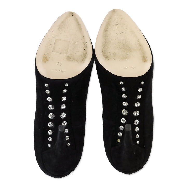 Miu Miu Black Suede Crystal-Accented Arch Pump