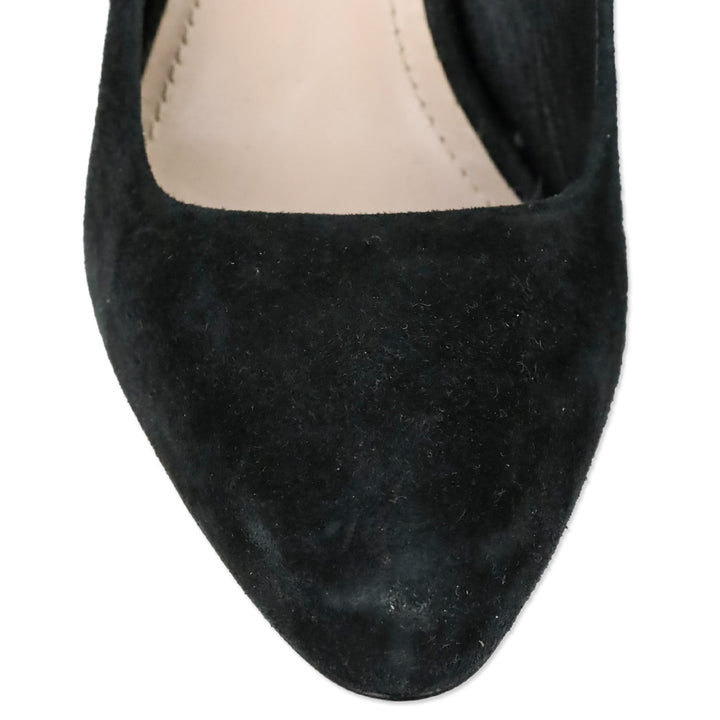 Miu Miu Black Suede Crystal-Accented Arch Pump