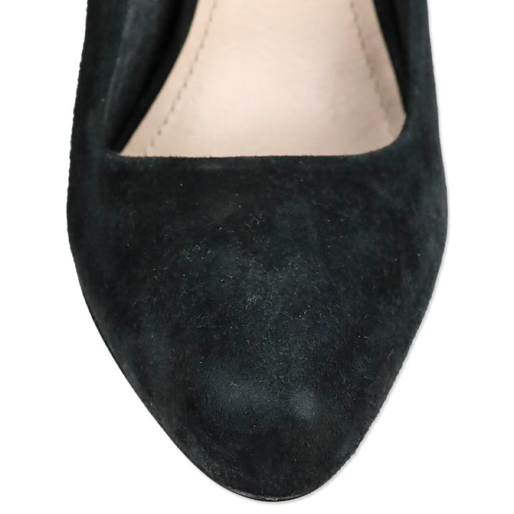 Miu Miu Black Suede Crystal-Accented Arch Pump