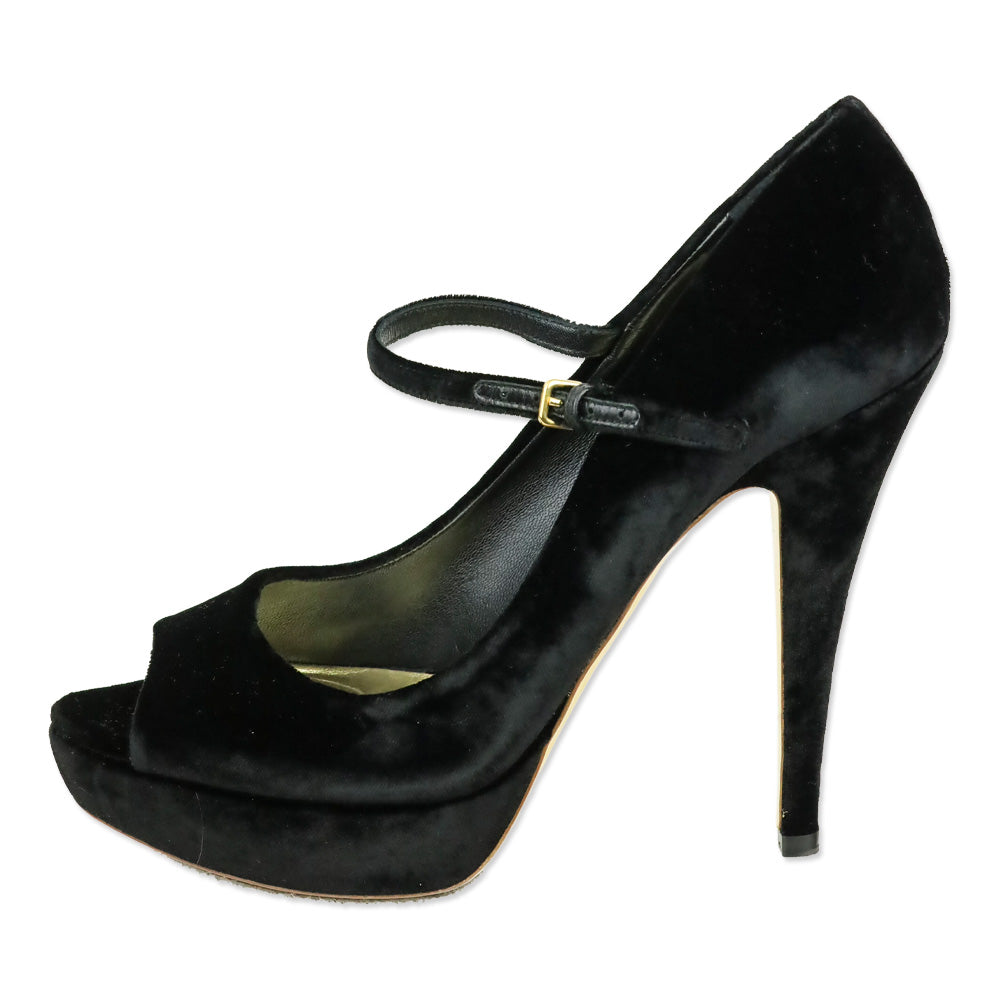 Miu Miu Black Velvet Mary Jane Platform Peep Pump