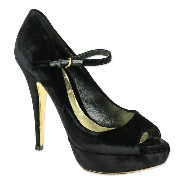 Miu Miu Black Velvet Mary Jane Platform Peep Pump