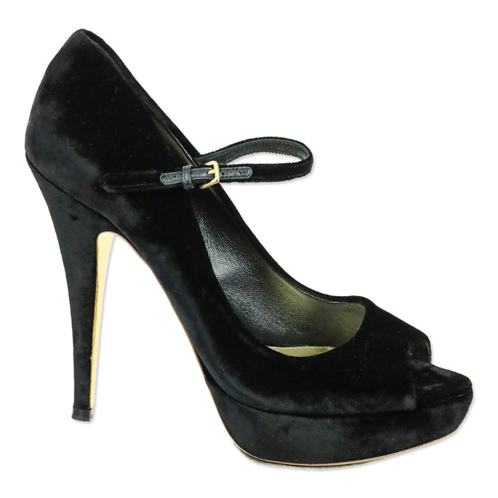 Miu Miu Black Velvet Mary Jane Platform Peep Pump