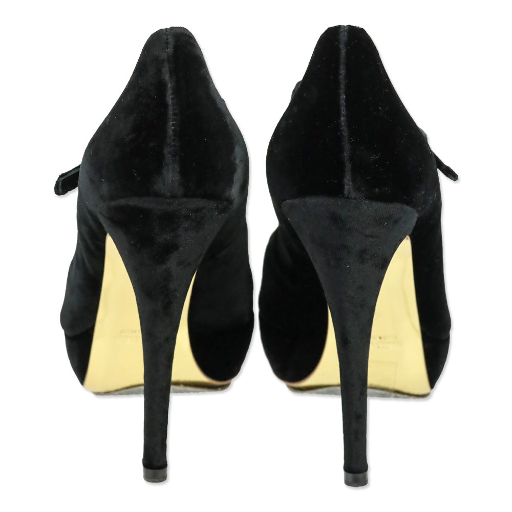 Miu Miu Black Velvet Mary Jane Platform Peep Pump