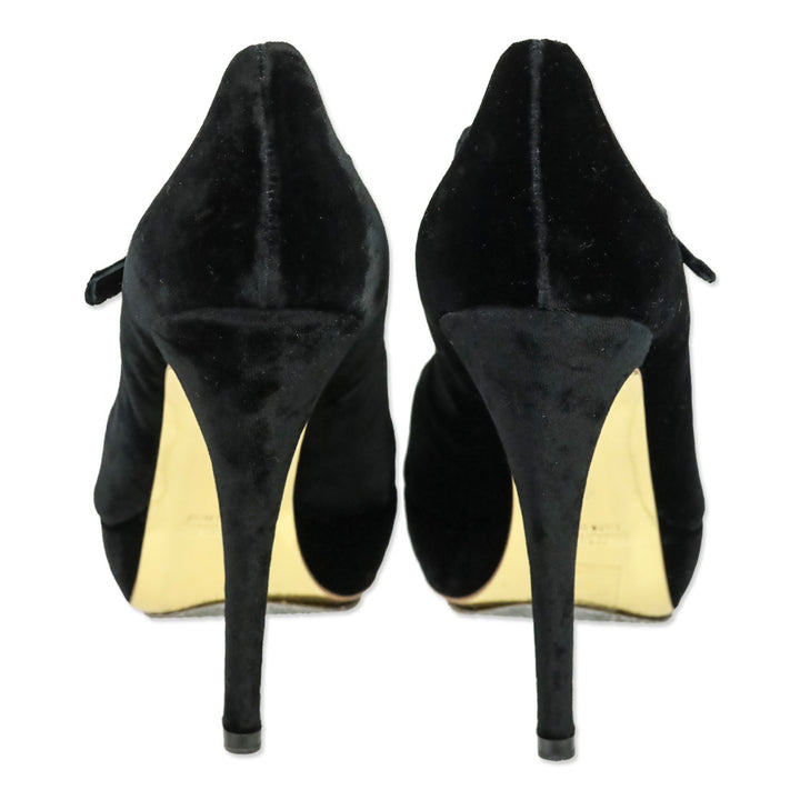 Miu Miu Black Velvet Mary Jane Platform Peep Pump