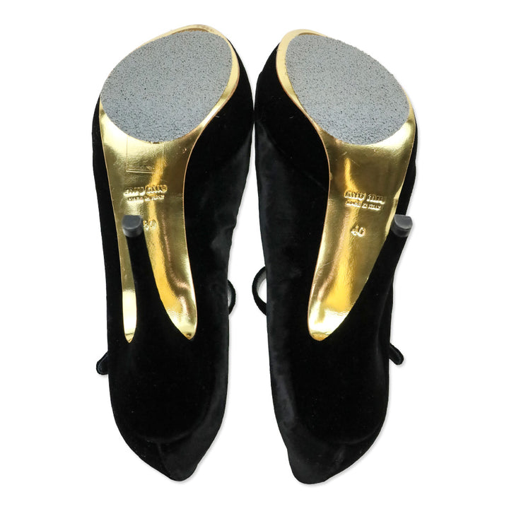 Miu Miu Black Velvet Mary Jane Platform Peep Pump
