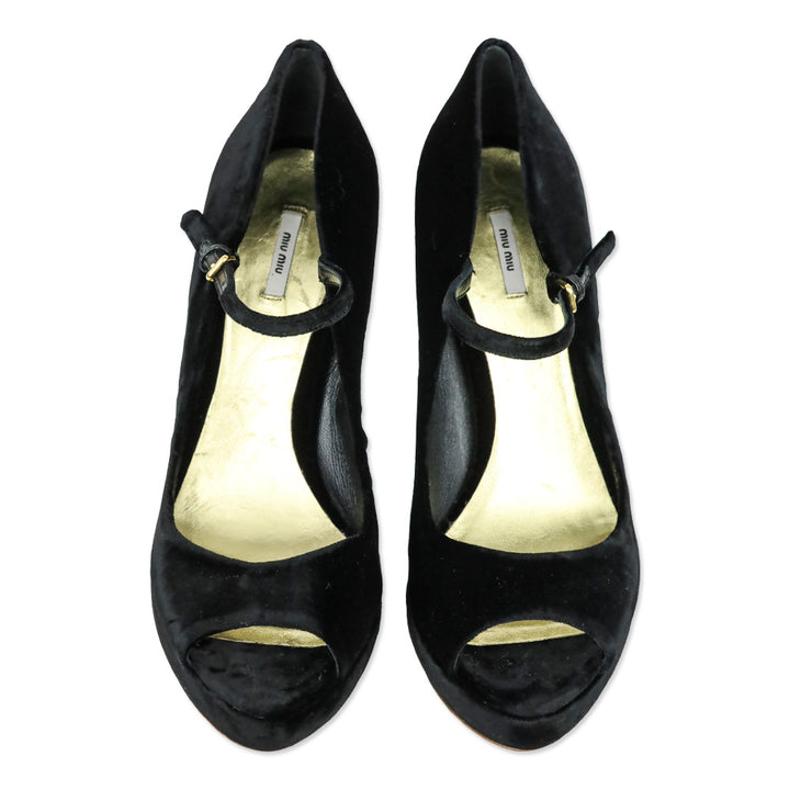 Miu Miu Black Velvet Mary Jane Platform Peep Pump