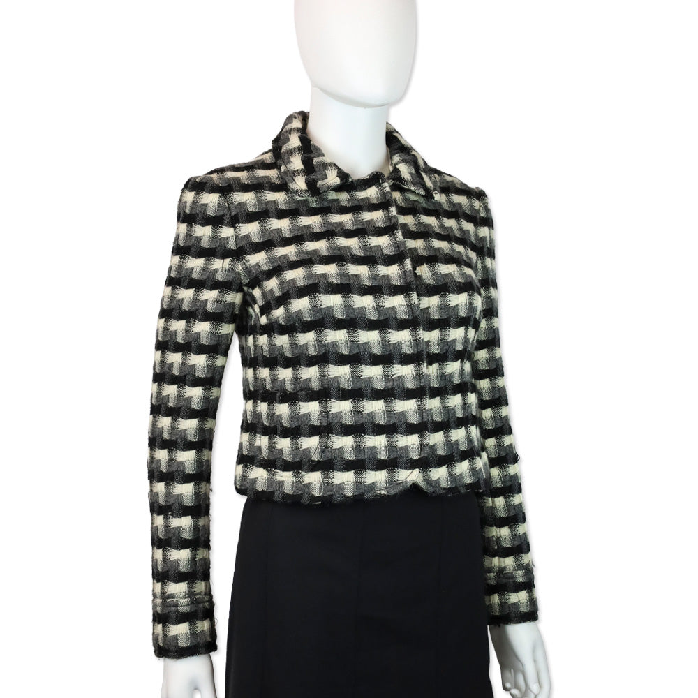 Miu Miu Black/White Gingham Wool Cropped Jacket