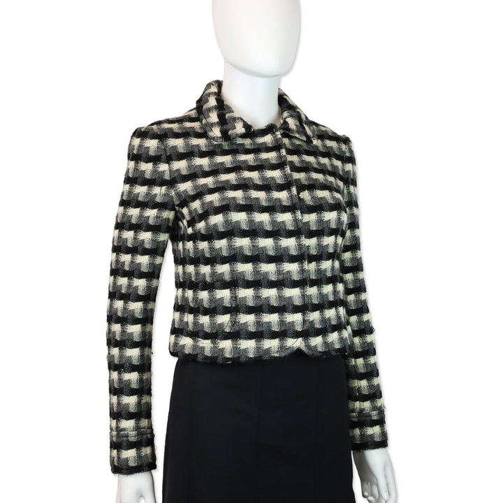 Miu Miu Black/White Gingham Wool Cropped Jacket