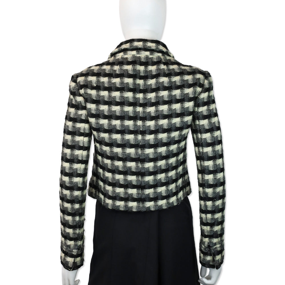 Miu Miu Black/White Gingham Wool Cropped Jacket