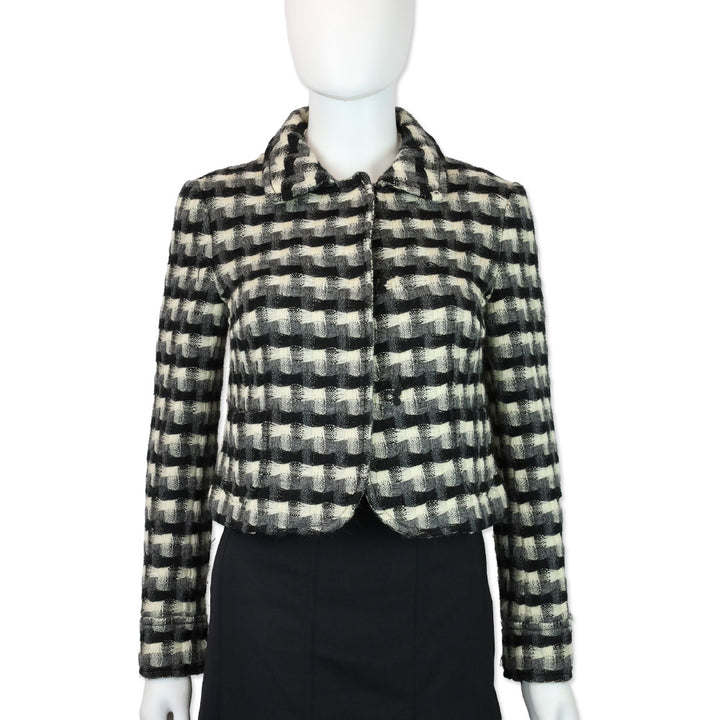 Miu Miu Black/White Gingham Wool Cropped Jacket