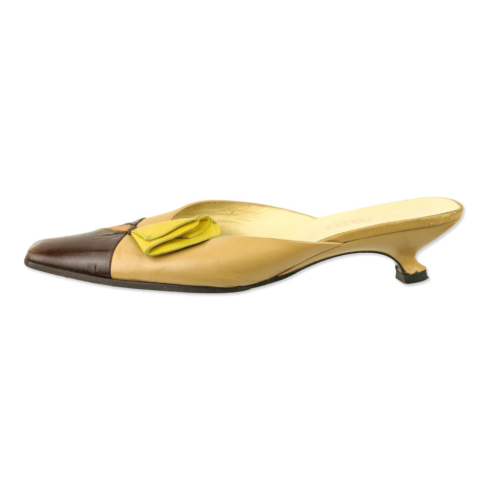 Miu Miu Brown Colorblock Leather Tulip Kitten Mule