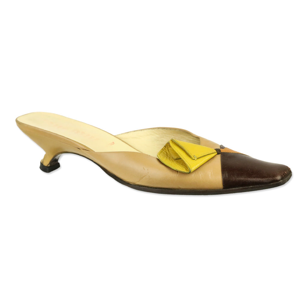 Miu Miu Brown Colorblock Leather Tulip Kitten Mule