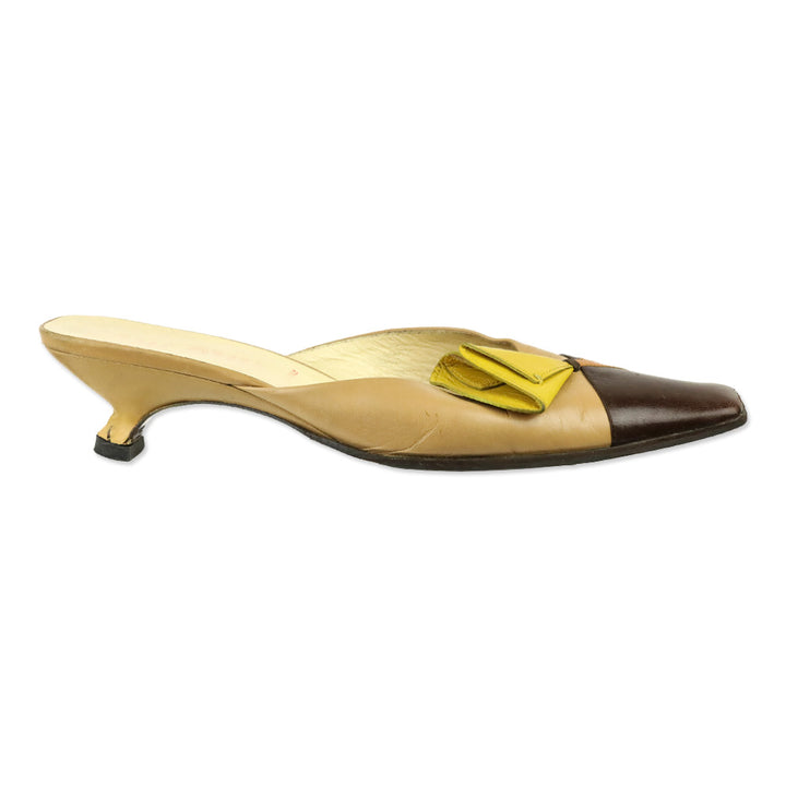 Miu Miu Brown Colorblock Leather Tulip Kitten Mule