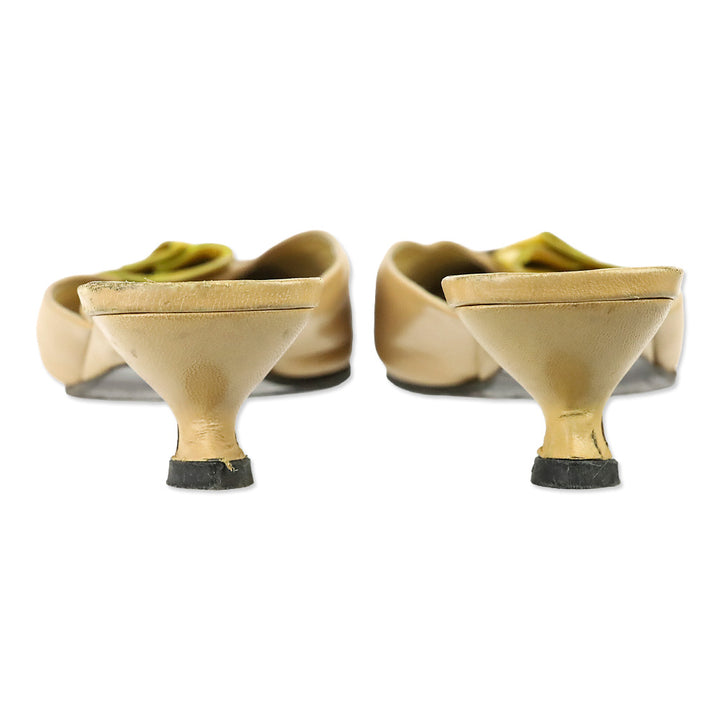 Miu Miu Brown Colorblock Leather Tulip Kitten Mule