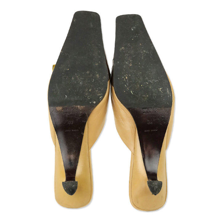 Miu Miu Brown Colorblock Leather Tulip Kitten Mule