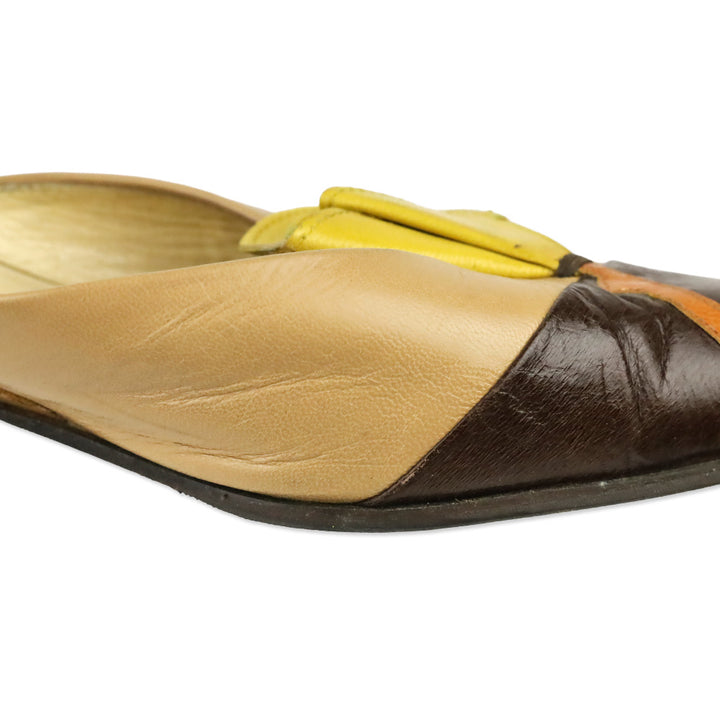 Miu Miu Brown Colorblock Leather Tulip Kitten Mule