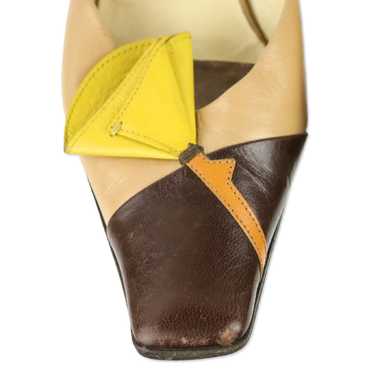 Miu Miu Brown Colorblock Leather Tulip Kitten Mule