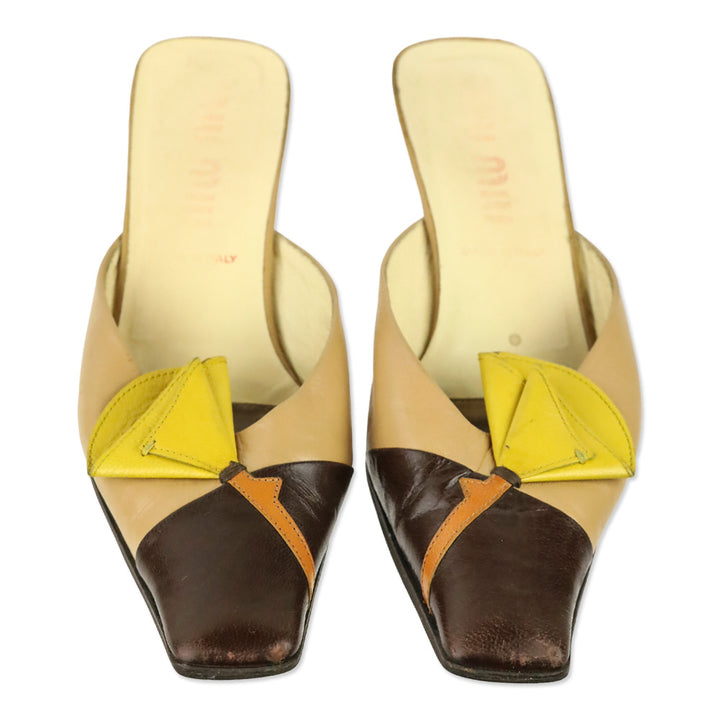 Miu Miu Brown Colorblock Leather Tulip Kitten Mule